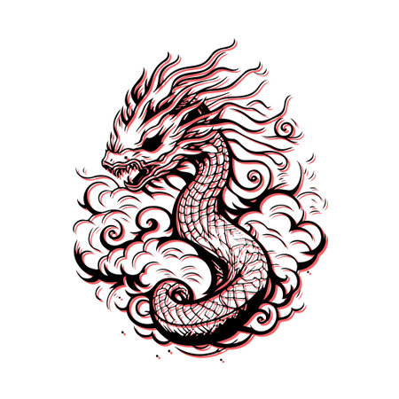 Dragon in the Clouds. Concept of mythical creature, fantasy, and art.のイラスト素材