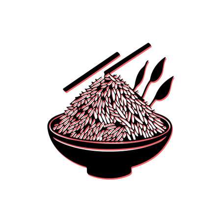 Rice Bowl with Chopsticks Illustration. Concept of Asian Cuisine and Food.のイラスト素材