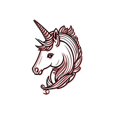 Unicorn Head Line Art Illustration. Concept of fantasy, magic, and mythical creature.のイラスト素材