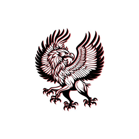 Griffin mythical creature with wings spread. Concept of power, strength, and mythology.のイラスト素材