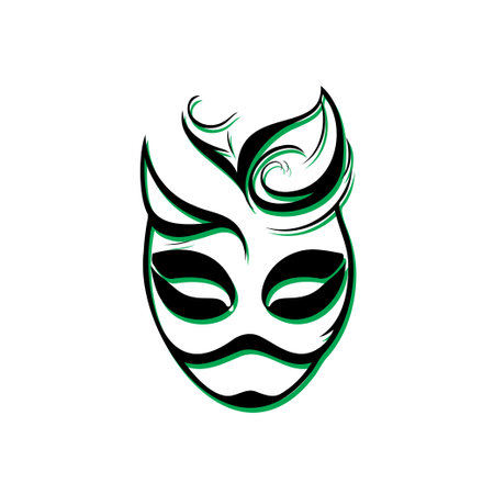 Green and black masquerade mask design. Concept of mystery, elegance, and party.のイラスト素材