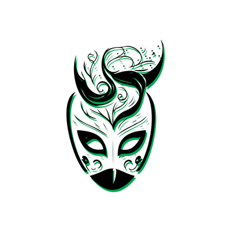 Ornate Green and Black Carnival Mask Design. Concept of mystery, celebration, and disguise.のイラスト素材