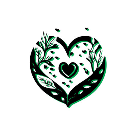 Heart Shape with Nature Elements. Concept of love for nature, ecology, and environment.のイラスト素材