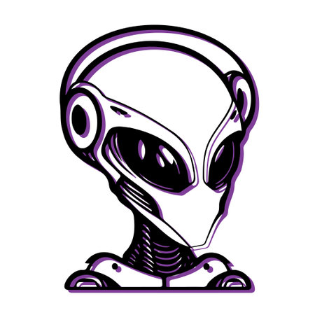 Alien Head with Headphones. Concept of futuristic music, space, and technology.のイラスト素材