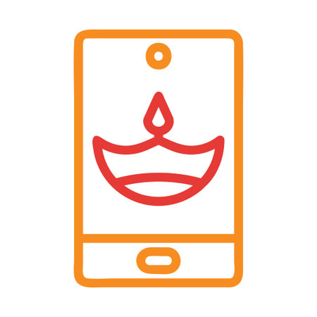 Diwali diya lamp on mobile phone screen. Concept of online celebration, festival of lights, and technology.のイラスト素材