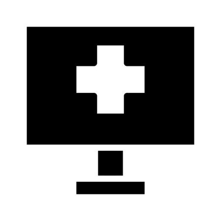 Computer monitor with medical cross icon. Concept of online healthcare, telemedicine, and technology.のイラスト素材