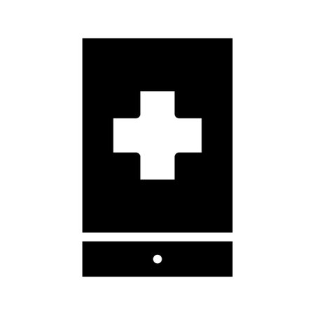 Medical cross symbol on smartphone screen. Concept of telemedicine, telehealth, and online healthcare.のイラスト素材