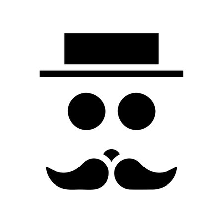 Gentleman face with hat, glasses, and mustache. Concept of anonymity, mystery, and disguise.のイラスト素材