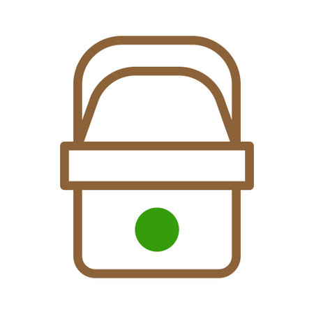 Simple Line Art Icon of a Bucket with a Green Circle. Concept of Container, Storage, or Picnic.のイラスト素材