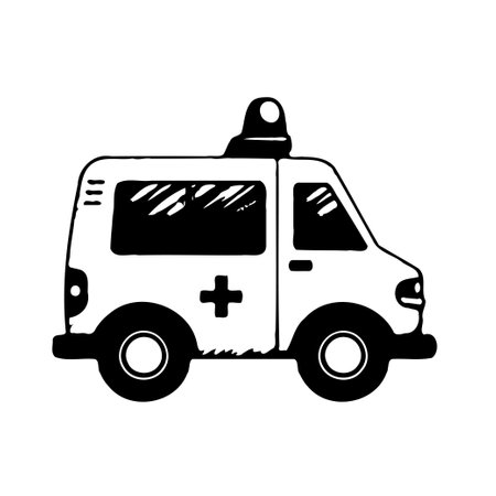Hand drawn ambulance illustration. Concept of emergency medical services.のイラスト素材