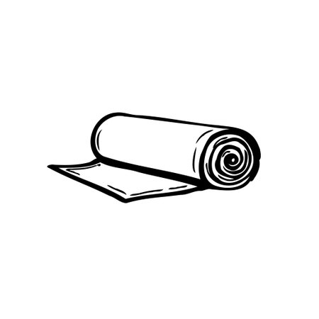 Rolled up yoga mat. Hand drawn illustration of a rolled yoga mat.のイラスト素材