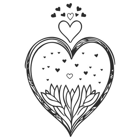 Ornate Heart with Flowers and Little Hearts,  Valentine's Day Designのイラスト素材