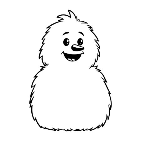 A cute, fluffy, cartoon monster smiling. Isolated black and white outline illustration.のイラスト素材