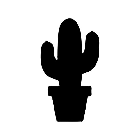 A black silhouette of a cactus plant in a pot on a white background.のイラスト素材