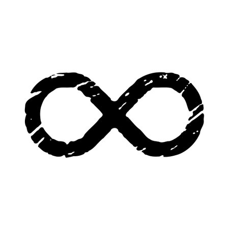 A distressed black infinity symbol on a white background representing endlessness and eternity.