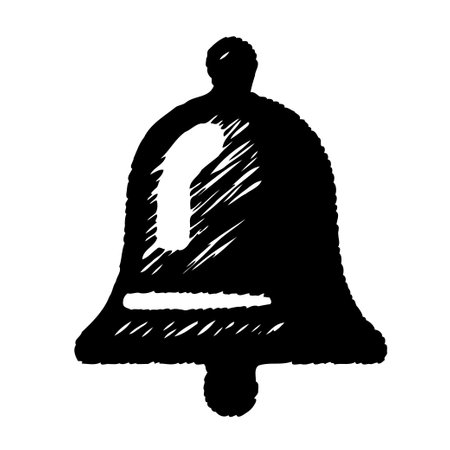 A hand-drawn black bell icon, isolated, perfect for notification or alert symbols.