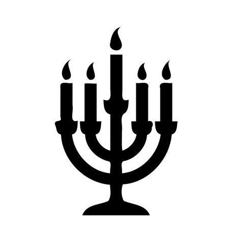 A simple black silhouette of a seven-branched candelabraのイラスト素材