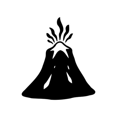 A silhouette vector illustration of an erupting volcano against a plain background.のイラスト素材