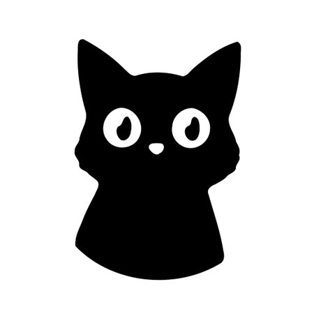 A simple black cat silhouette with white eyes on white backgroundのイラスト素材