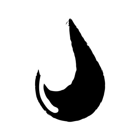 A black brush stroke in the shape of a tear drop against a white backgroundのイラスト素材