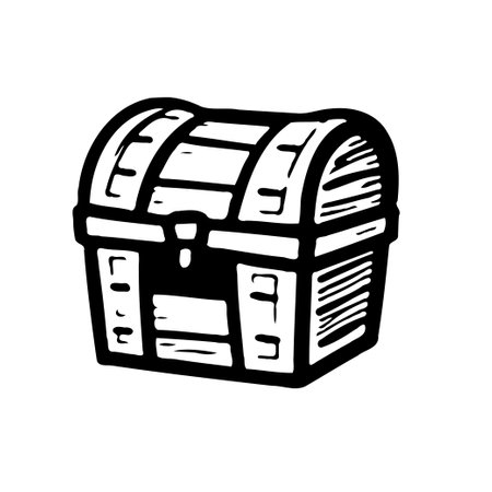 A black and white vector illustration of a closed treasure chest.のイラスト素材
