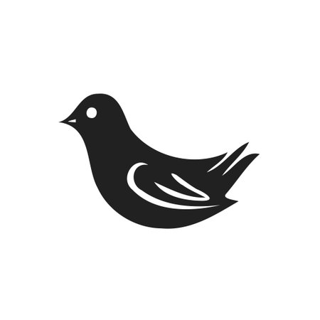 A minimalist illustration of a black bird silhouette with white details on a white backgroundのイラスト素材