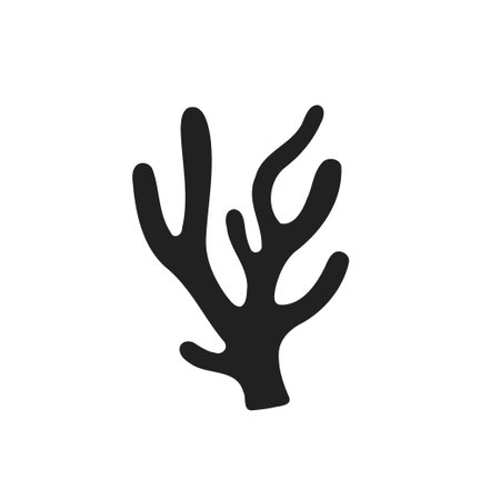 A simple black silhouette of a coral branch on a white backgroundのイラスト素材