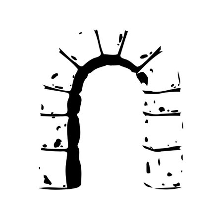 A graphic illustration of a black stone archway silhouette on a white background.のイラスト素材