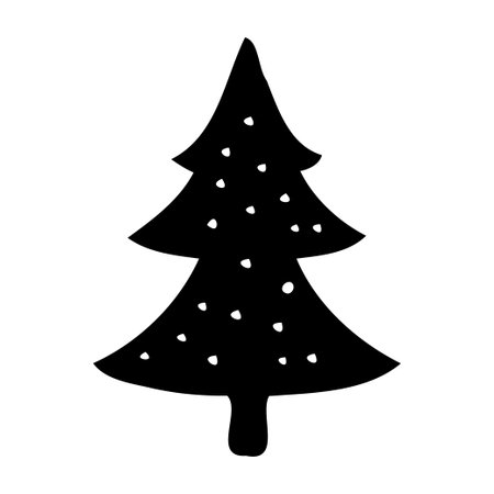 A stylized black and white Christmas tree with dots, isolated on a white background, for graphic design or holiday decoration.のイラスト素材