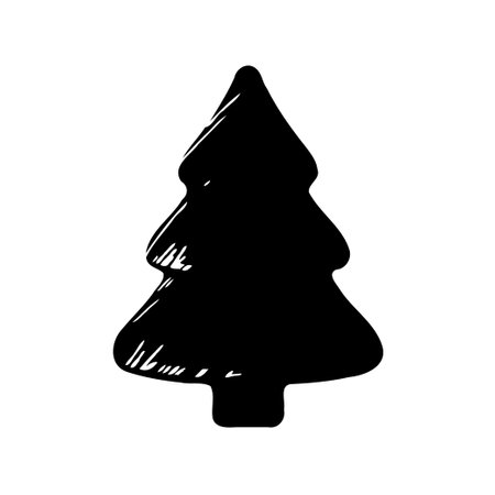 A black stylized outline of a Christmas tree on white background.のイラスト素材