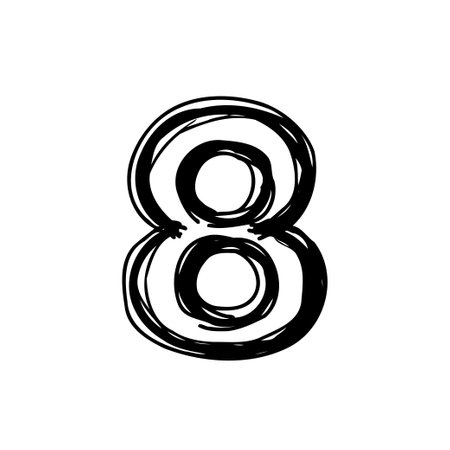 Hand-drawn number eight in black ink on a white background. A simple, sketchy illustration.のイラスト素材