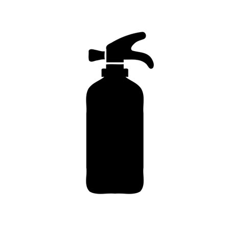 A black silhouette of a fire extinguisher on a white background. Minimalist vector icon for fire safety or emergency.のイラスト素材