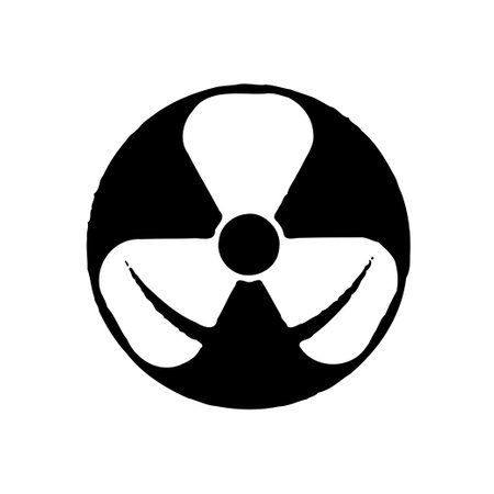 A black and white image showing a stylized radioactive hazard symbol, isolated on a white background.のイラスト素材