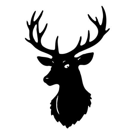 Black silhouette of a deer head with antlers. Isolated on white background. Vector art illustration.のイラスト素材
