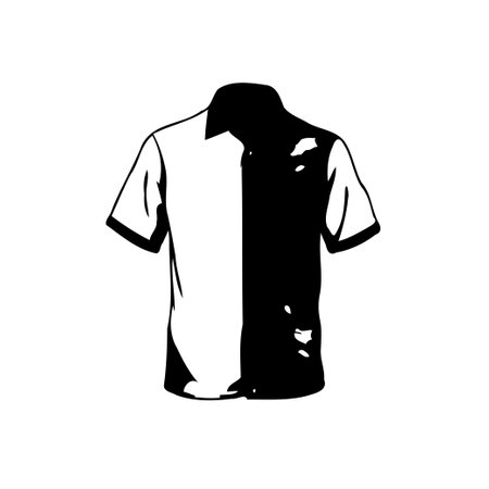 A black and white shirt with short sleeves, in a graphic design style isolated on white background.のイラスト素材