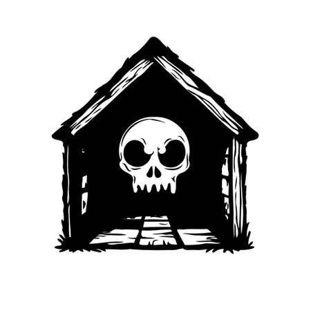 A spooky illustration of a house with a skull inside. Perfect for Halloween or horror-themed projectsのイラスト素材