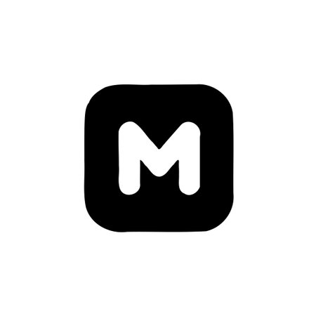 A black letter M inside a rounded square shape on a white background. Minimalist design for graphic purposes.のイラスト素材