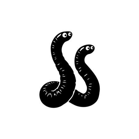 Two black cartoon worms are on a white background.のイラスト素材