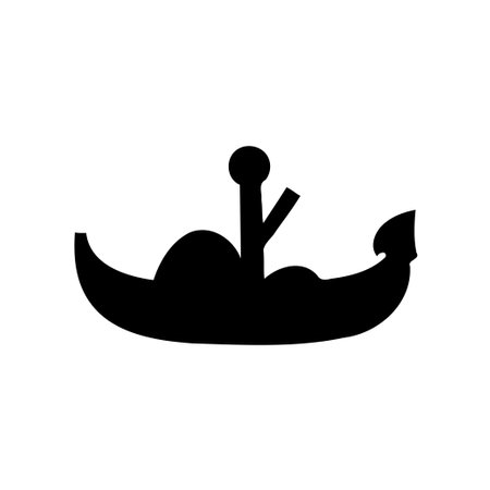 A simple black silhouette of a gondola, isolated on a white background.  A traditional venetian boat icon.のイラスト素材