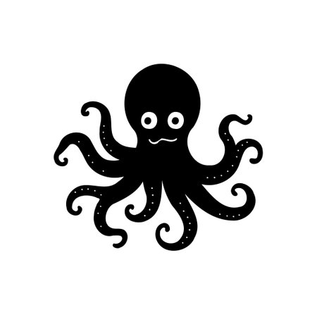 Black octopus with tentacles isolated on white backgroundのイラスト素材