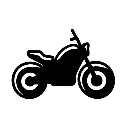 A black silhouette of a motorcycle on a white background. The image shows a side view of the motorbike.のイラスト素材