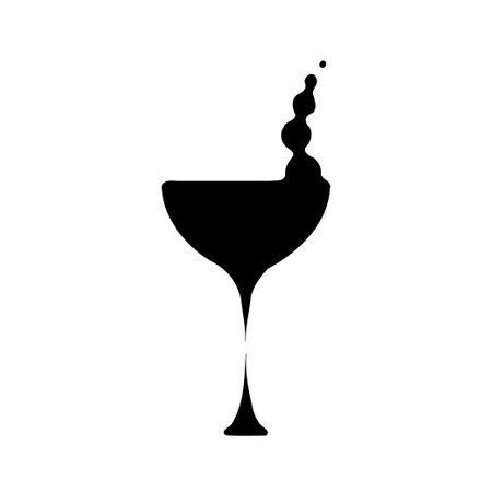 A black silhouette of a drink glass with a splash effect, isolated on a white background.のイラスト素材