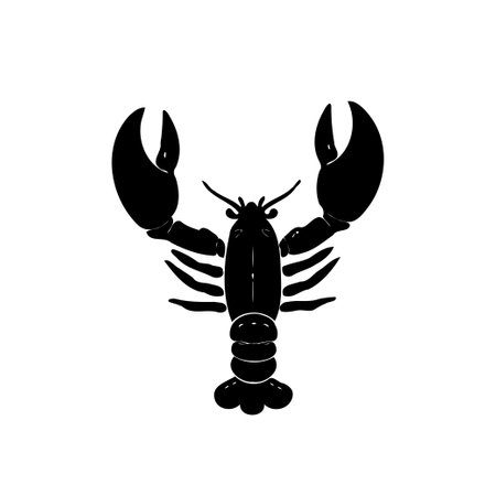 A black silhouette of a lobster is isolated on a white background.のイラスト素材