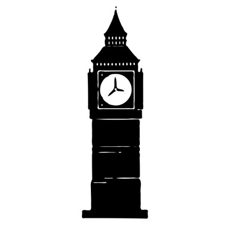 A black silhouette of the Big Ben clock tower on a white background.のイラスト素材