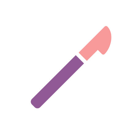 A simple, flat graphic illustration of a pink and purple scalpel, a medical tool used in surgery.