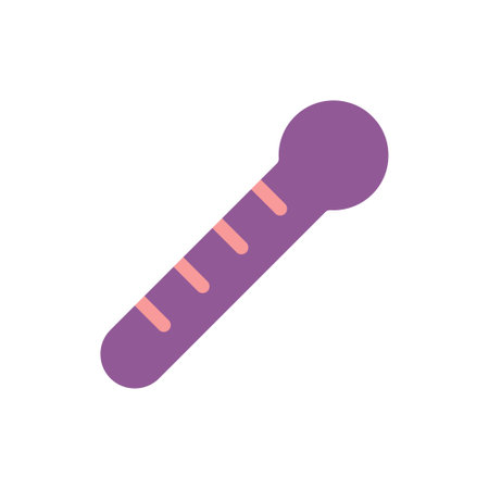 A purple thermometer with pink lines on a white background.