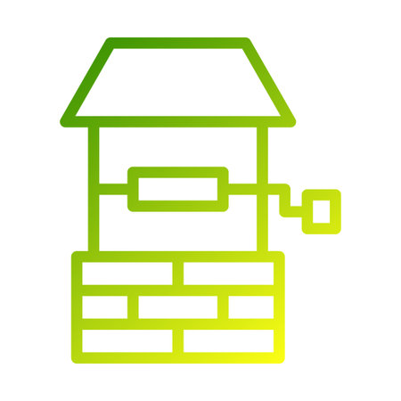A green linear gradient style vector drawing, of an isolated wellのイラスト素材
