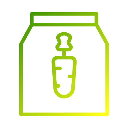 A green gradient carrot icon symbol is shown inside a simple rectangular bag on a white background.のイラスト素材