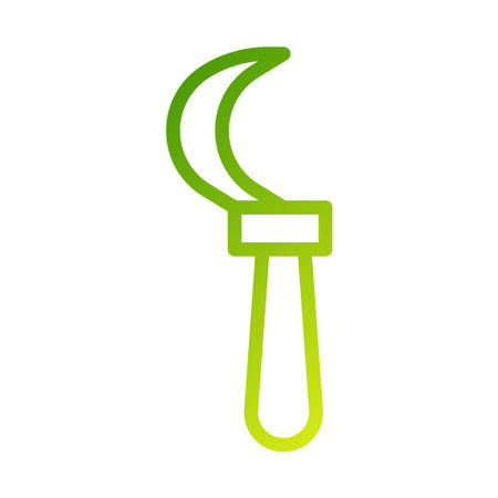 A green gradient sickle with a handle is shown on a white background.のイラスト素材