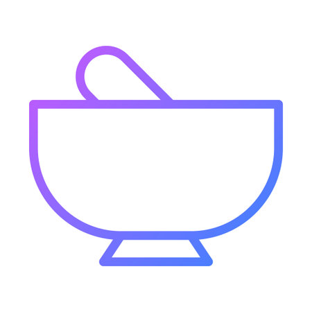 A minimalist icon of a mortar and pestle with a purple to blue gradient.  Itâs isolated against a white background.のイラスト素材